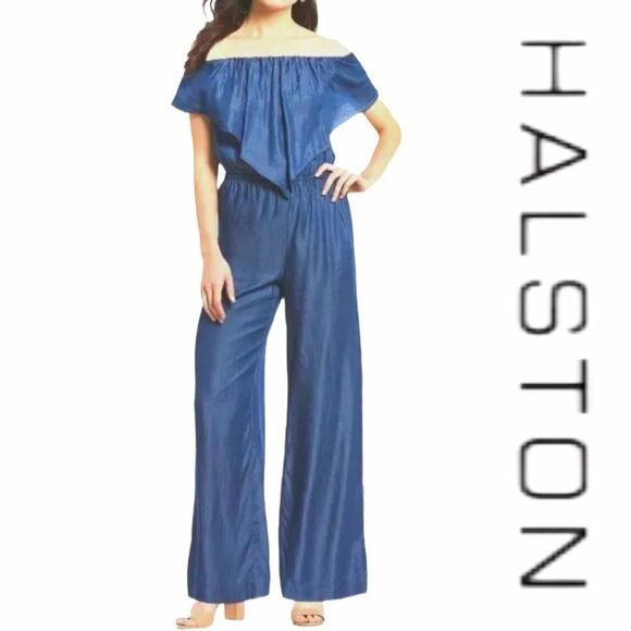Halston Chambray Jumpsuit - Picture 1 of 11